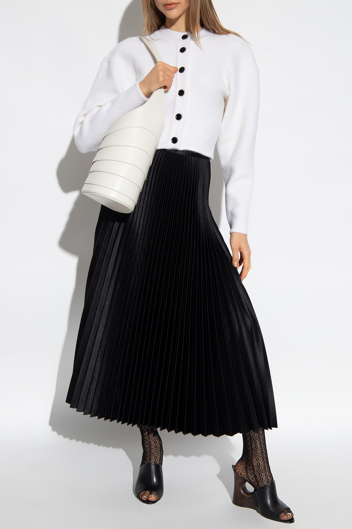 Alaia pleated leather discount skirt